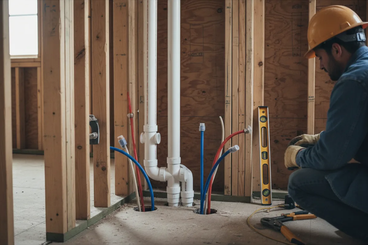Drain and supply rough-in during Drain Cleaning in Lone Star